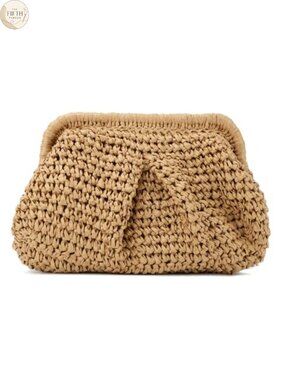 Straw Clutch Purses for Women Cloud Dumpling Pouch Straw Crossbody Shoulder